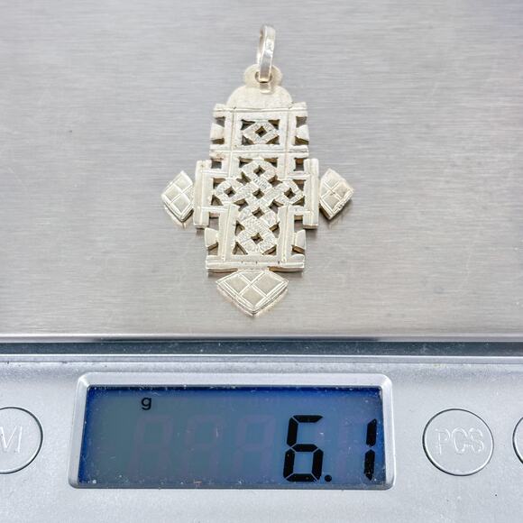 Vintage Sterling Silver 925 Ethiopian Coptic Cross Pendant - Picture 6 of 6